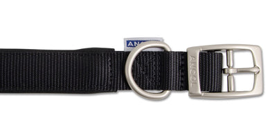 Ancol Viva Nylon Padded Buckle Collar Black 25mm X55-63cm Sz 8